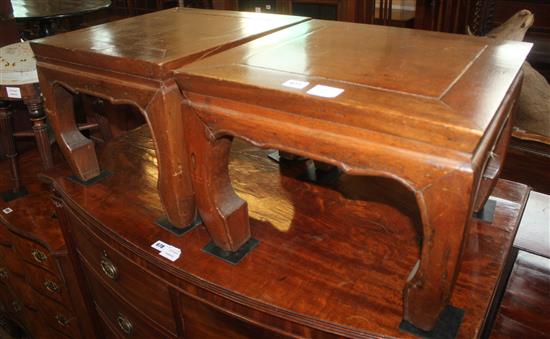 Pair Chinese square topped low tables